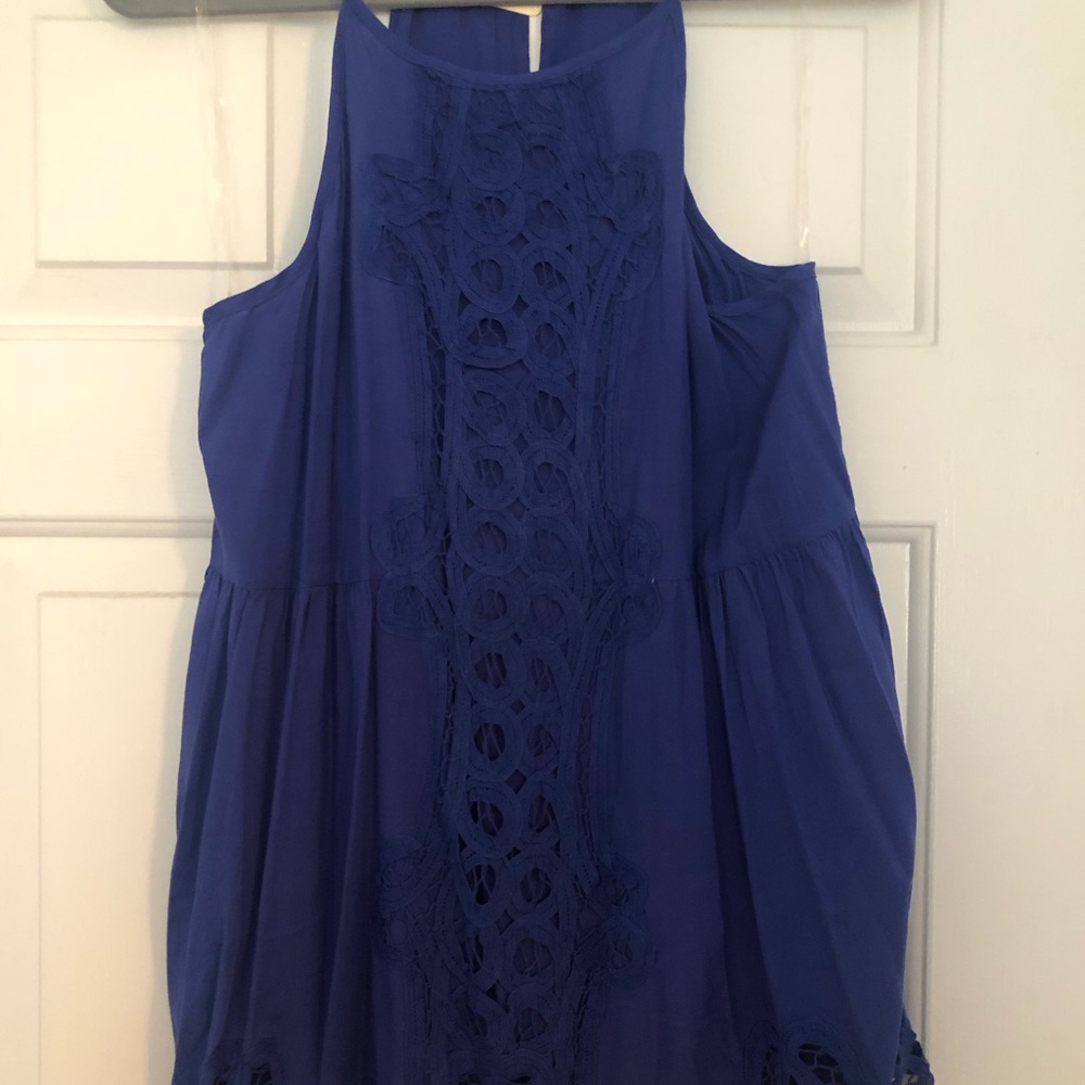 Entro Blue Tank Top with Eyelet Center Panel